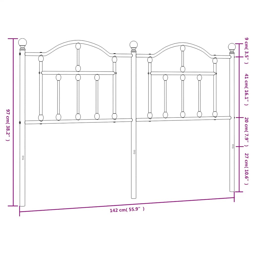 Vervangend hoofdbord 135 cm metaal wit – afbeelding 7