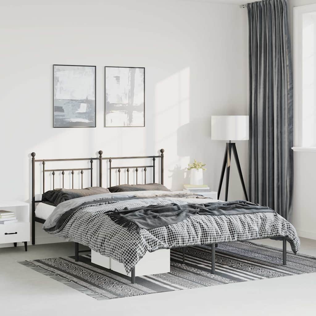 Bedframe met hoofdbord metaal zwart 150x200 cm – afbeelding 1
