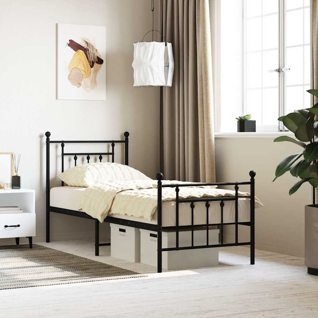Bedframe met hoofd- en voeteneinde metaal zwart 75x190 cm – afbeelding 1