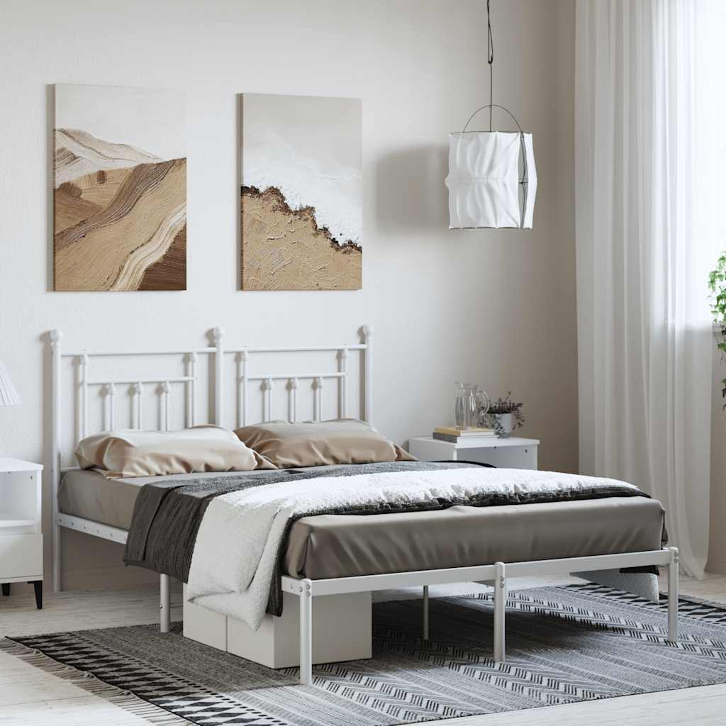 Bedframe met hoofdbord metaal wit 150x200 cm – afbeelding 1