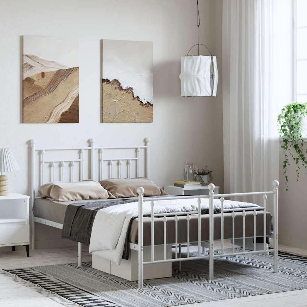 Bedframe met hoofd- en voeteneinde metaal wit 135x190 cm – afbeelding 1
