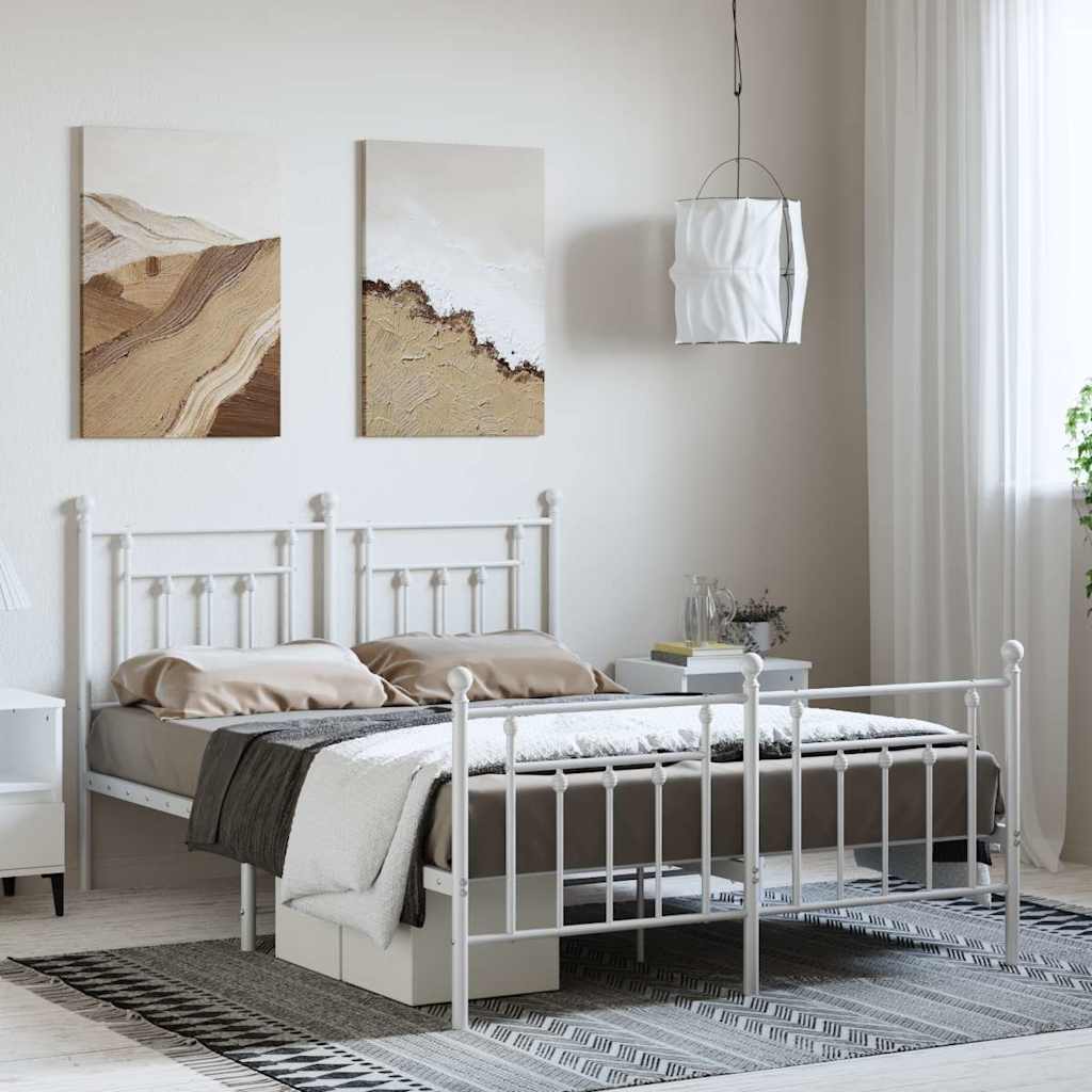 Bedframe met hoofd- en voeteneinde metaal wit 150x200 cm – afbeelding 1