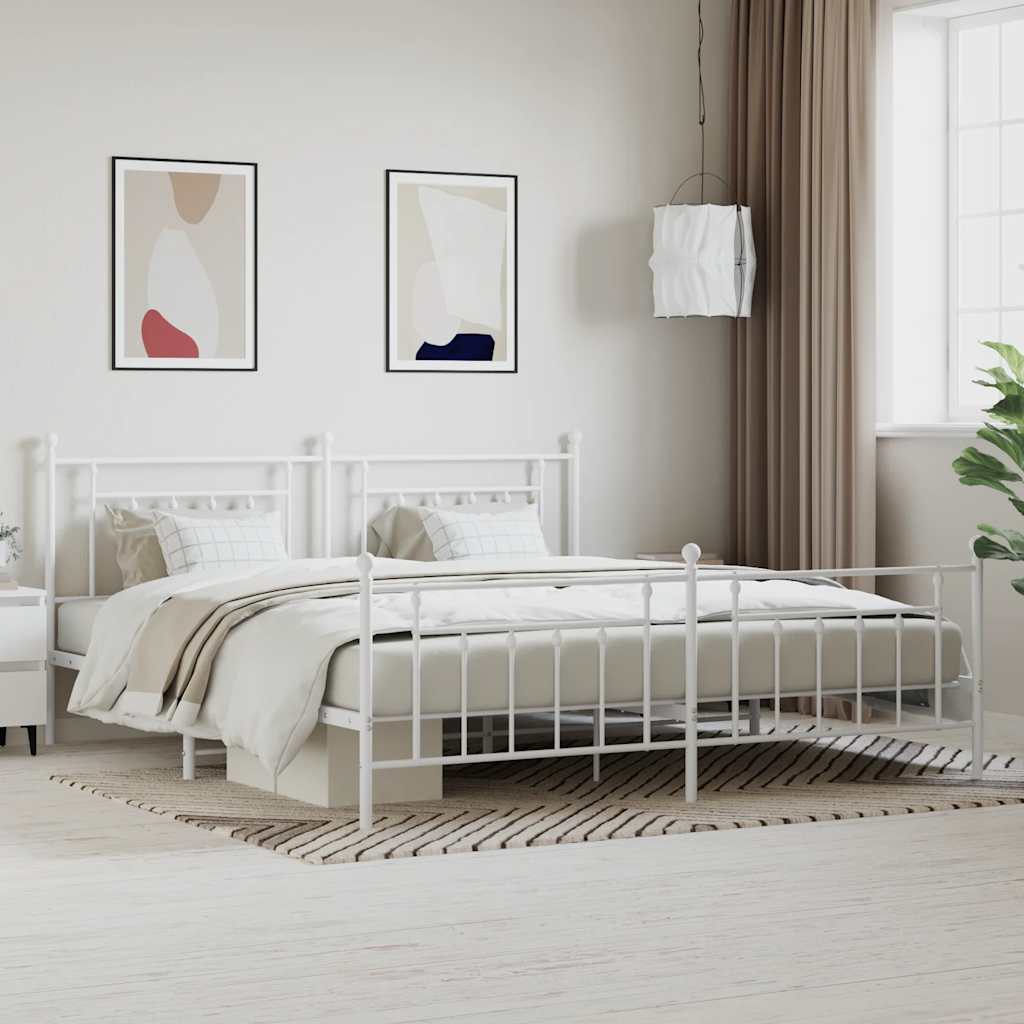 Bedframe met hoofd- en voeteneinde metaal wit 200x200 cm – afbeelding 1