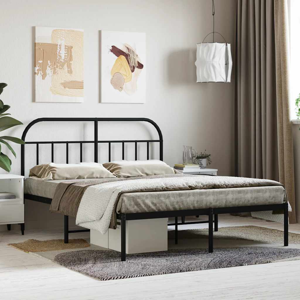 Bedframe met hoofdbord metaal zwart 140x190 cm – afbeelding 1