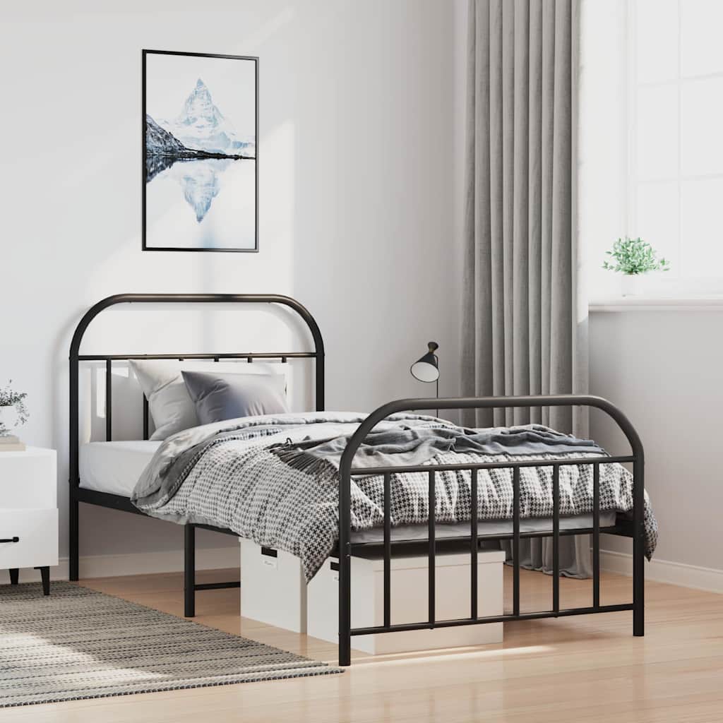 Bedframe met hoofd- en voeteneinde metaal zwart 100x200 cm – afbeelding 1