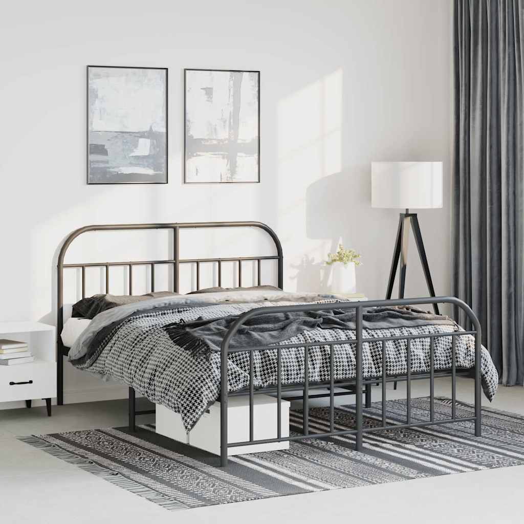 Bedframe met hoofd- en voeteneinde metaal zwart 135x190 cm – afbeelding 1