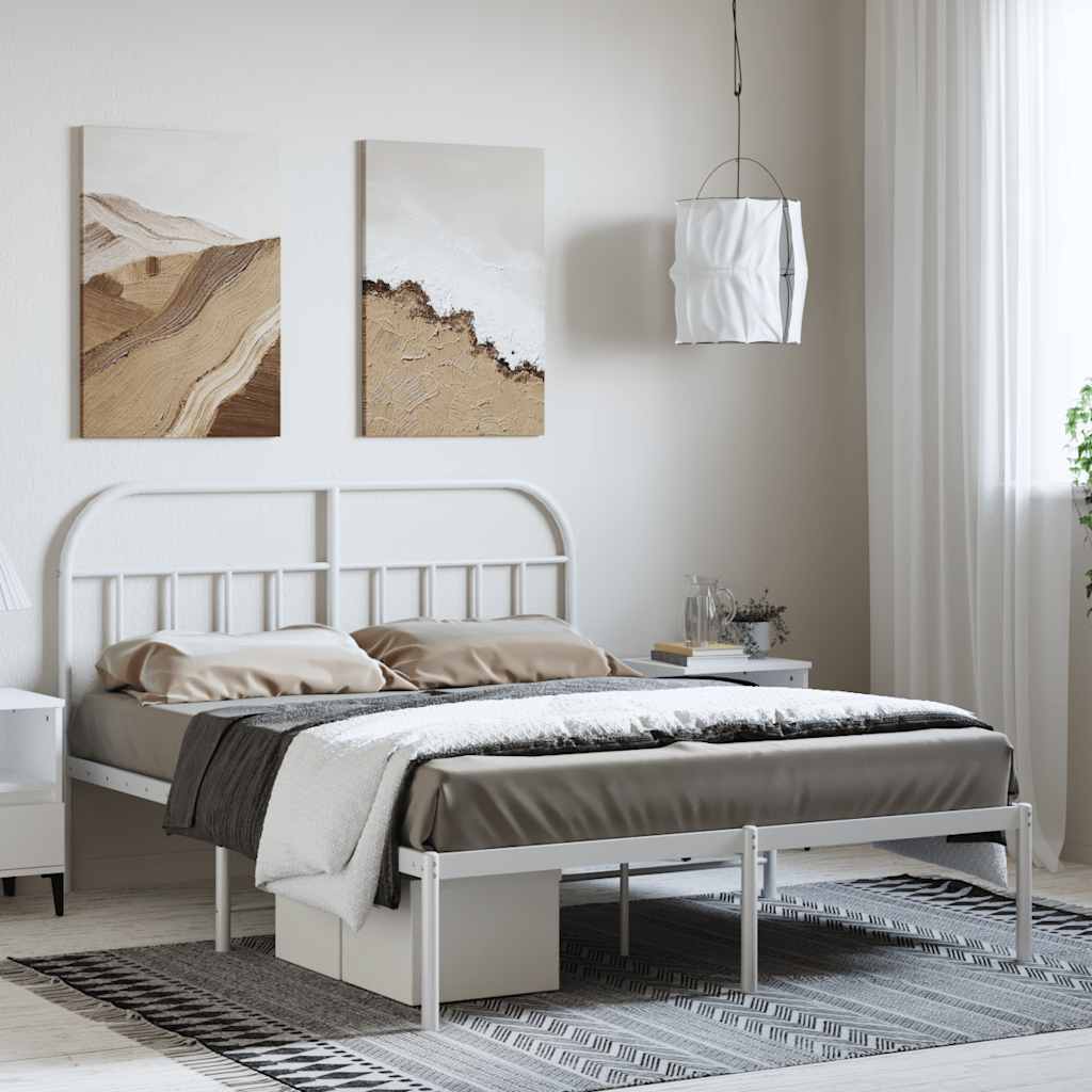Bedframe met hoofdbord metaal wit 150x200 cm – afbeelding 1