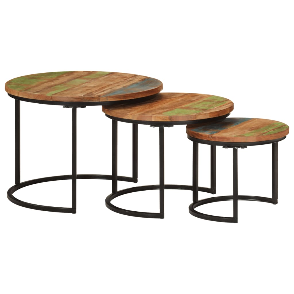 Tafeltjesset 3 st massief gerecycled hout – afbeelding 10