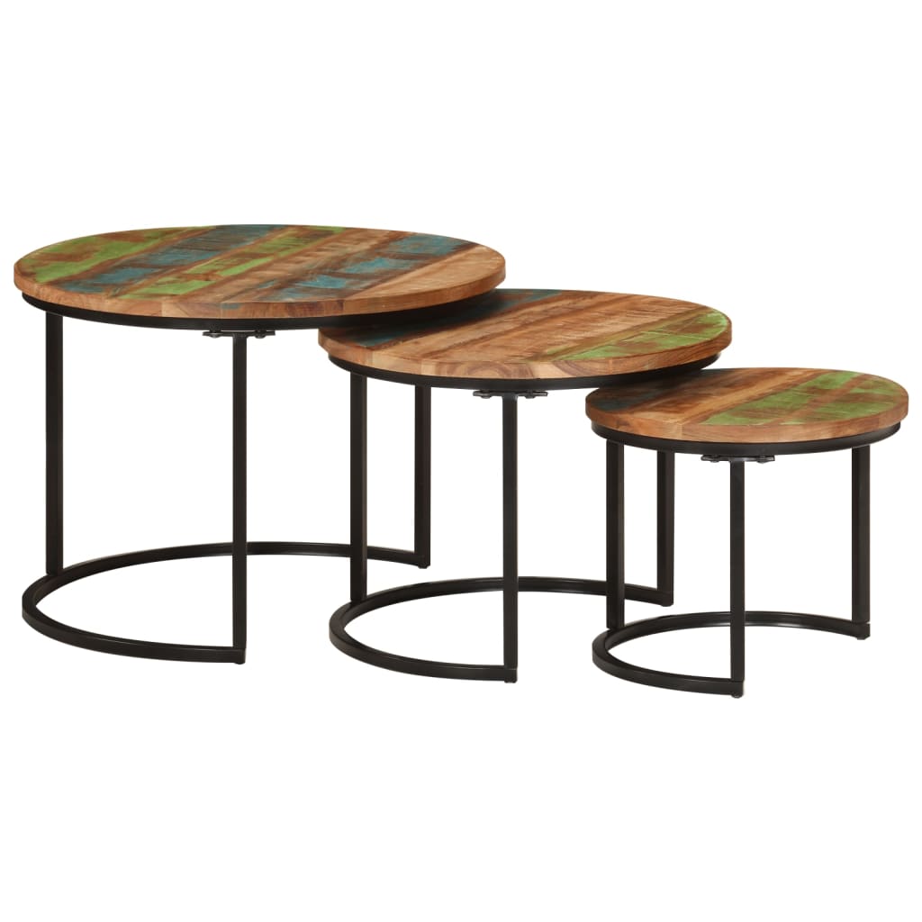 Tafeltjesset 3 st massief gerecycled hout – afbeelding 11