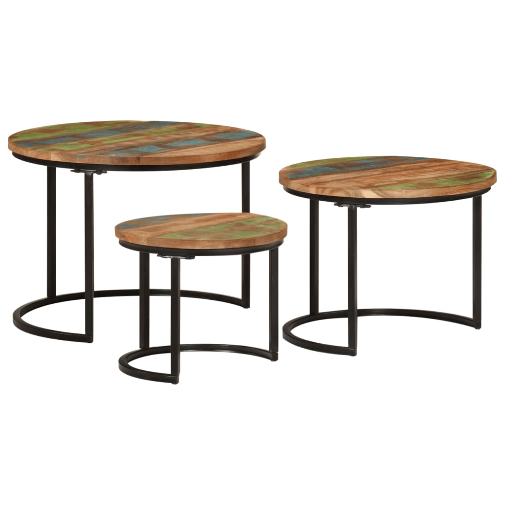 Tafeltjesset 3 st massief gerecycled hout – afbeelding 2