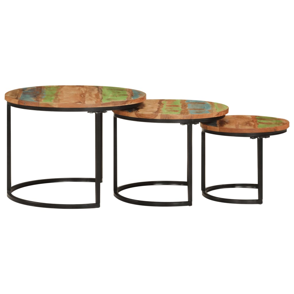 Tafeltjesset 3 st massief gerecycled hout – afbeelding 3