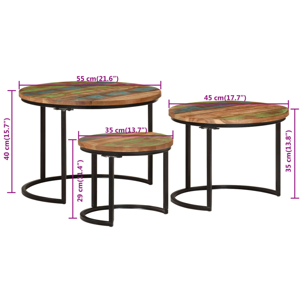 Tafeltjesset 3 st massief gerecycled hout – afbeelding 7