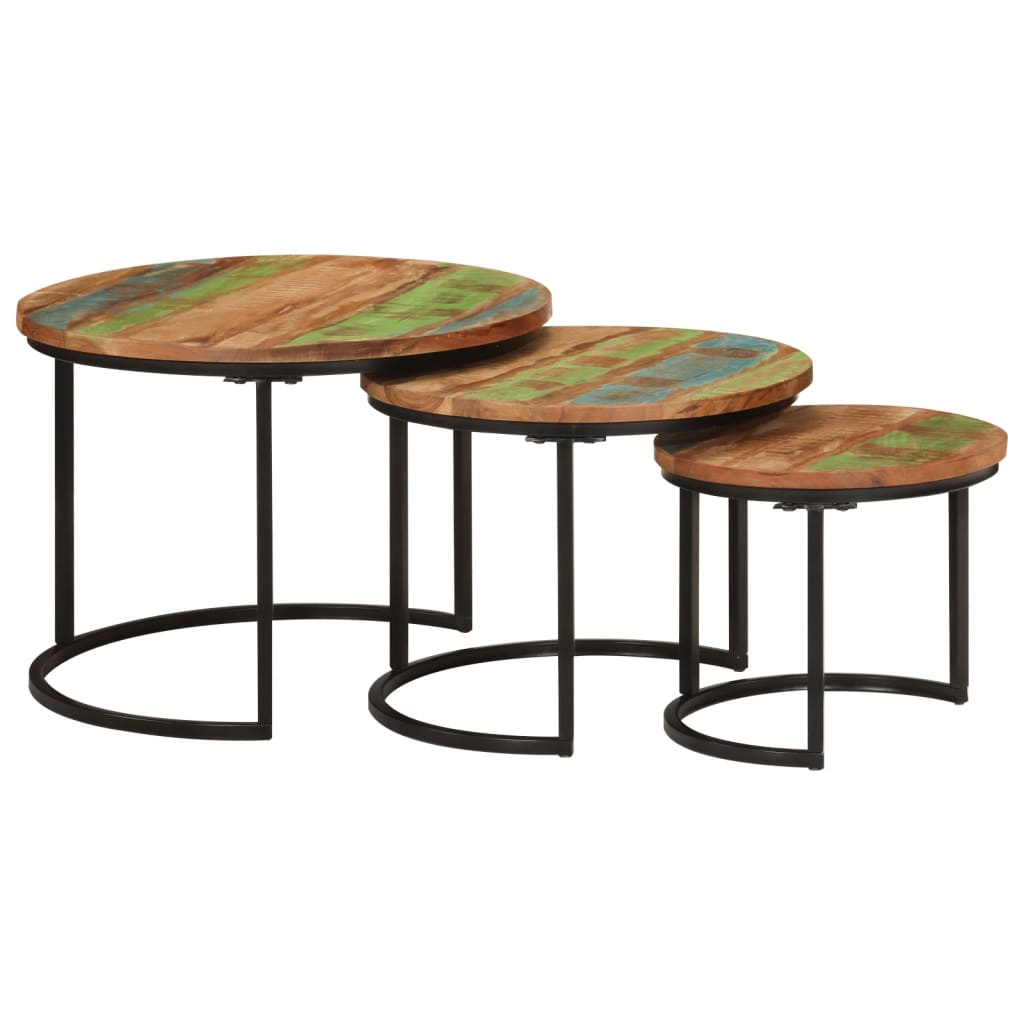 Tafeltjesset 3 st massief gerecycled hout – afbeelding 8