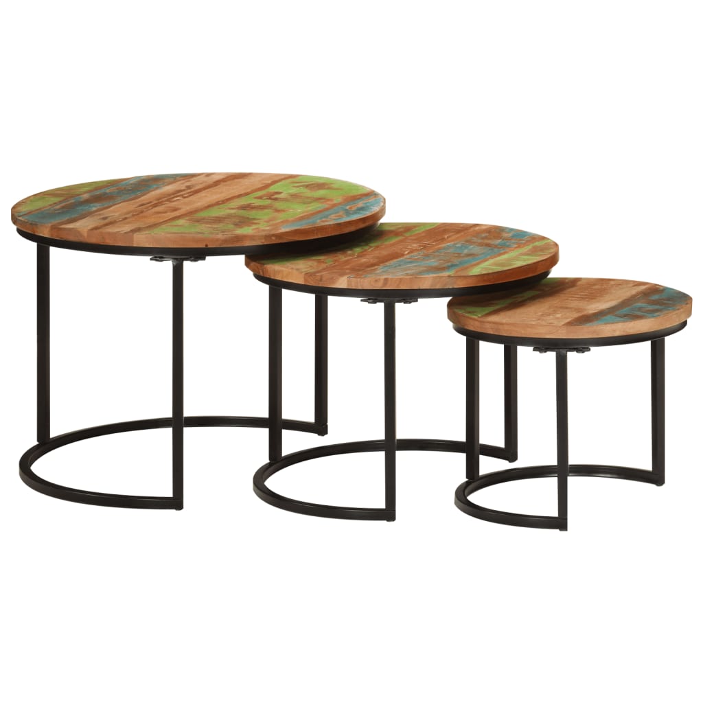 Tafeltjesset 3 st massief gerecycled hout – afbeelding 9