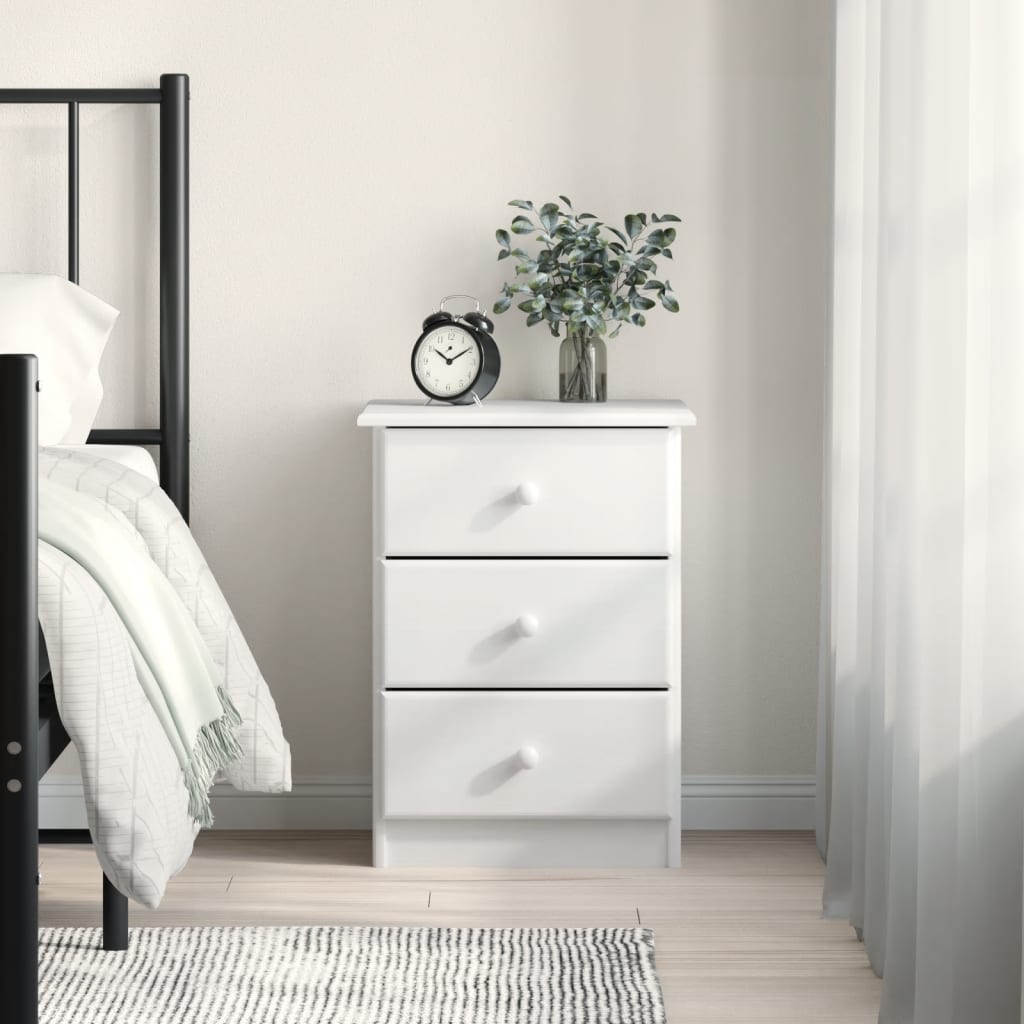Nachtkastje ALTA 41x35x55,5 cm massief grenenhout wit – afbeelding 1