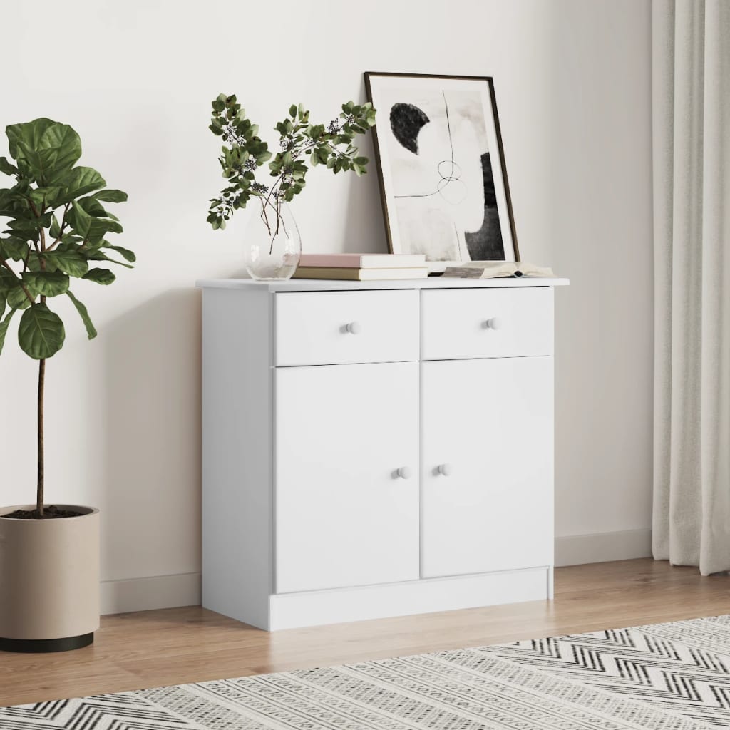 Dressoir ALTA 77x35x73 cm massief grenenhout wit – afbeelding 1