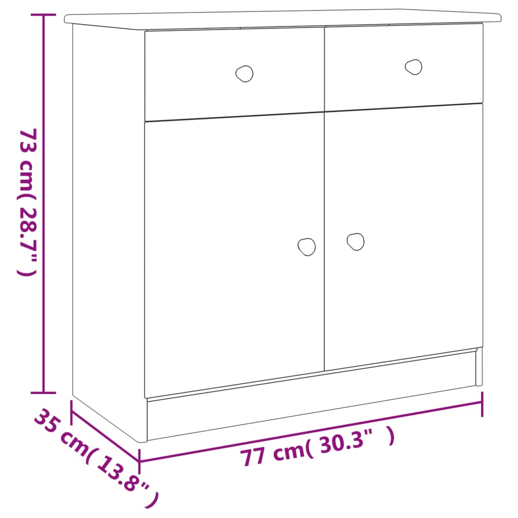 Dressoir ALTA 77x35x73 cm massief grenenhout wit – afbeelding 8