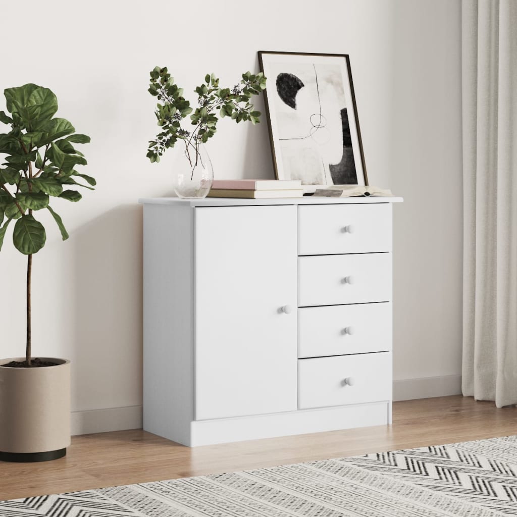 Dressoir ALTA 77x35x73 cm massief grenenhout wit – afbeelding 1