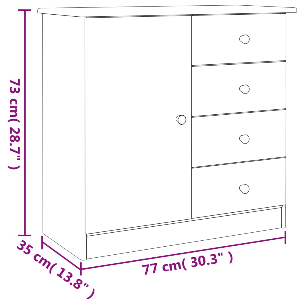 Dressoir ALTA 77x35x73 cm massief grenenhout wit – afbeelding 8