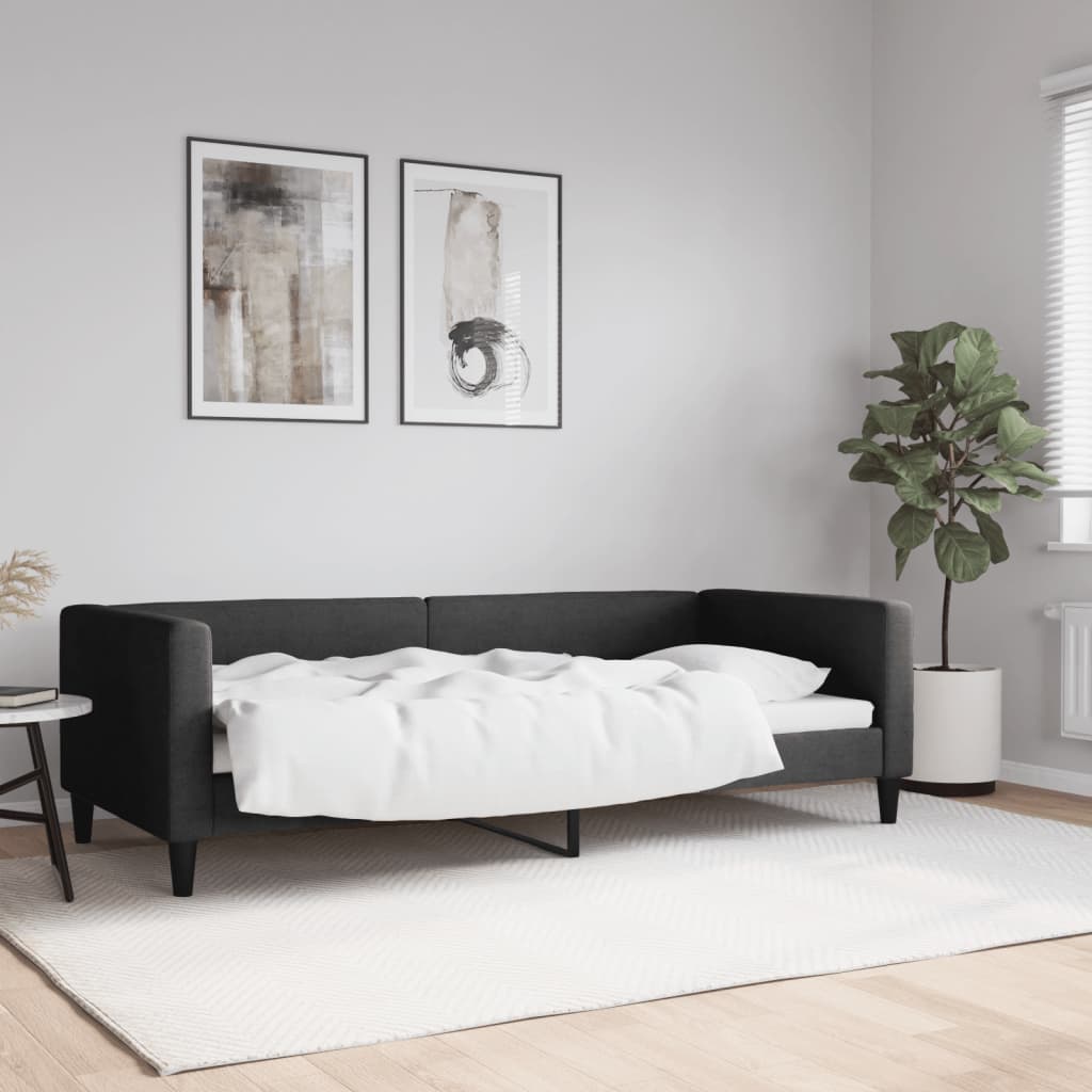 Slaapbank 90x200 cm stof zwart – afbeelding 1