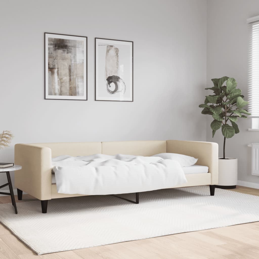 Slaapbank 90x200 cm stof crèmekleurig – afbeelding 1