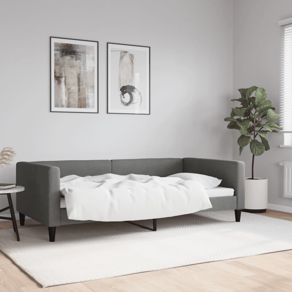 Slaapbank 100x190 cm stof donkergrijs – afbeelding 1