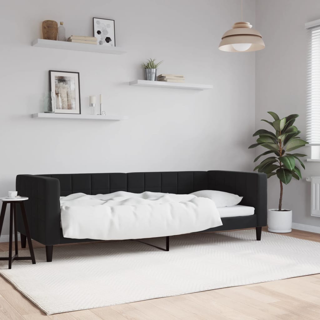 Slaapbank 80x200 cm fluweel zwart – afbeelding 1