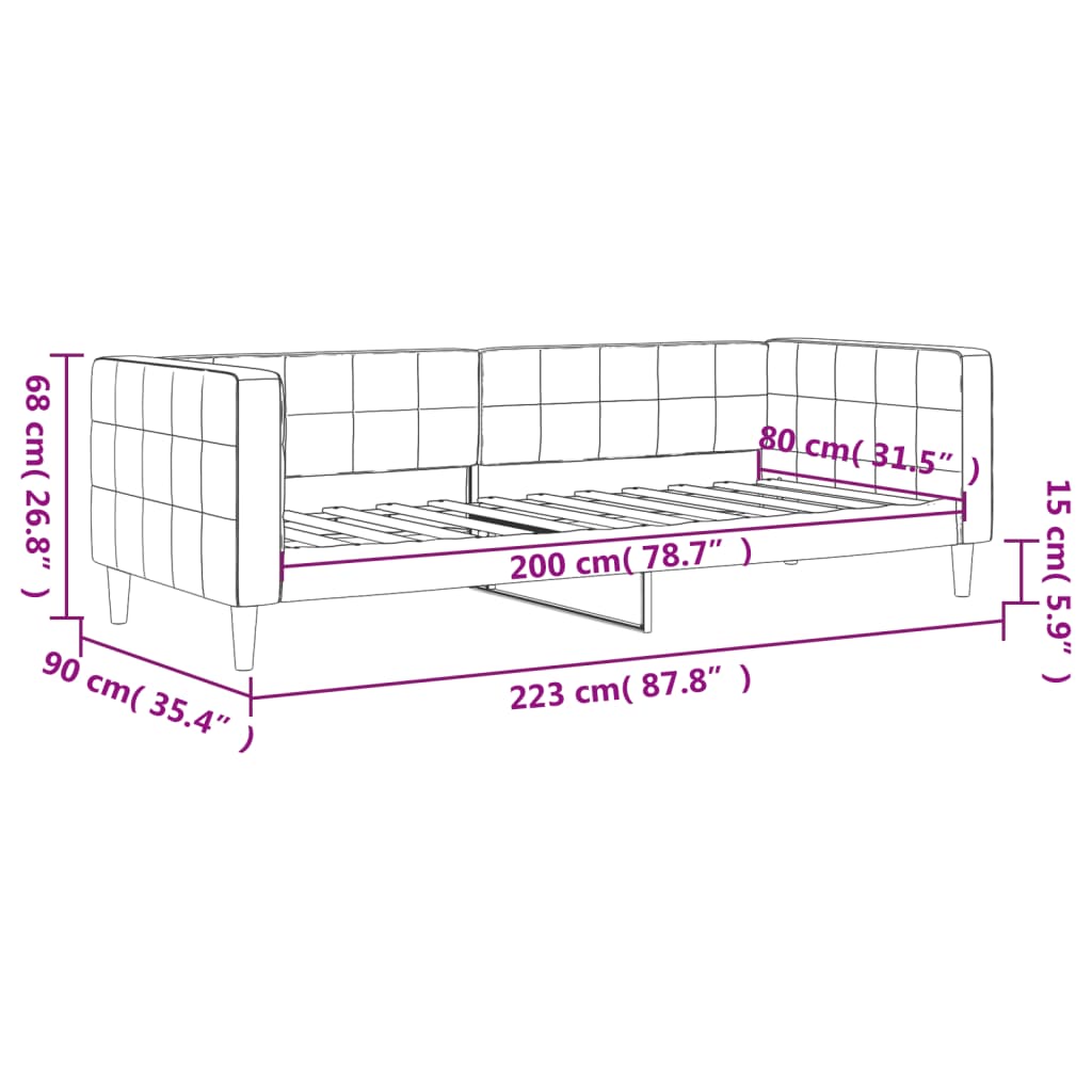 Slaapbank 80x200 cm fluweel zwart – afbeelding 8