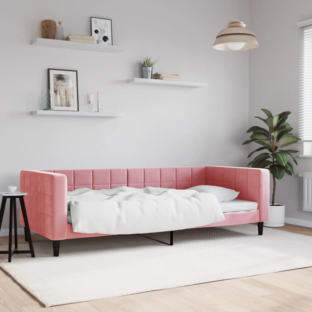 Slaapbank 90x200 cm fluweel roze – afbeelding 1
