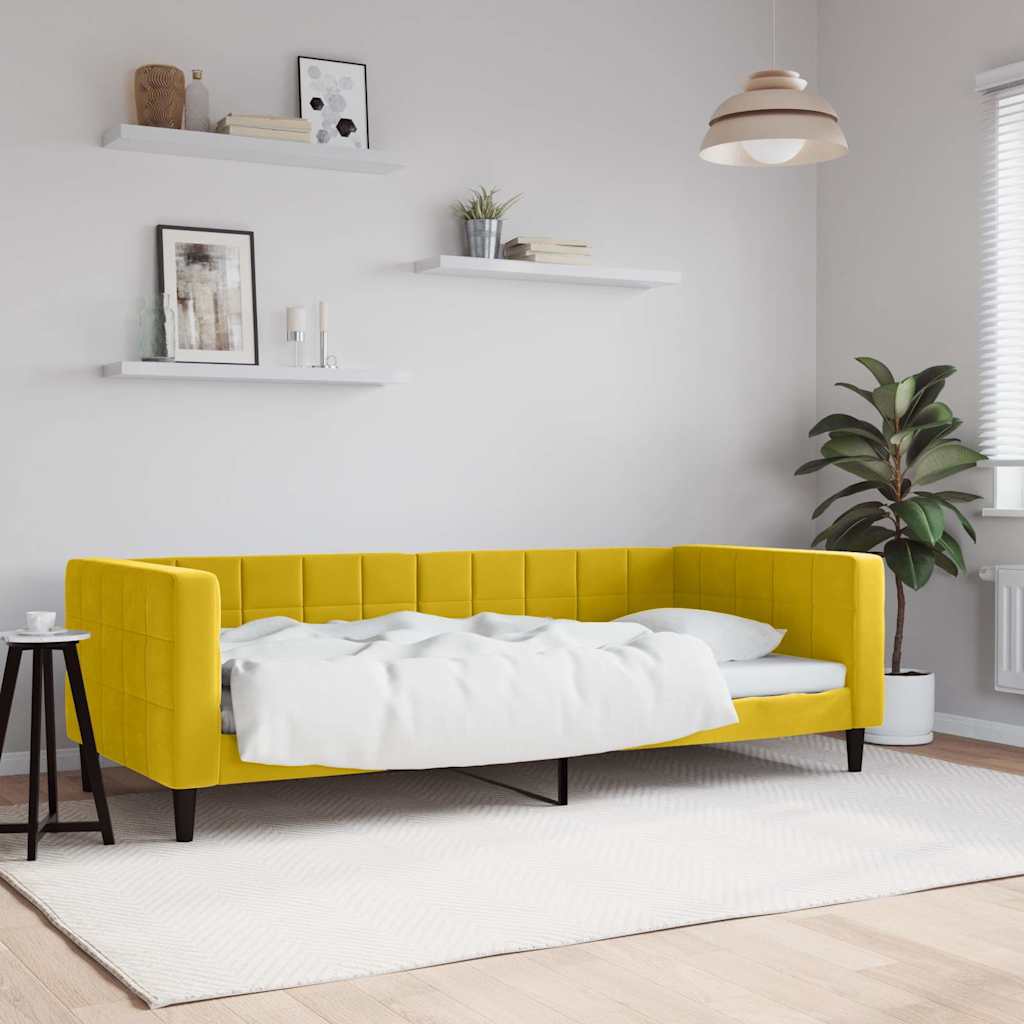 Slaapbank 90x200 cm fluweel geel – afbeelding 1