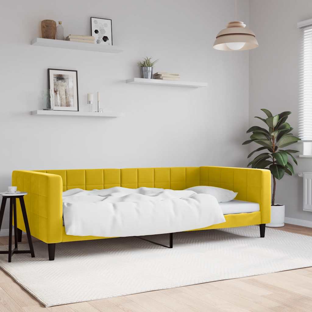 Slaapbank 100x200 cm fluweel geel – afbeelding 1