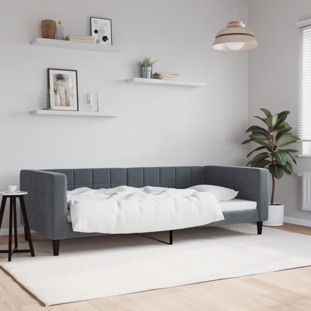 Slaapbank 90x190 cm fluweel donkergrijs – afbeelding 1