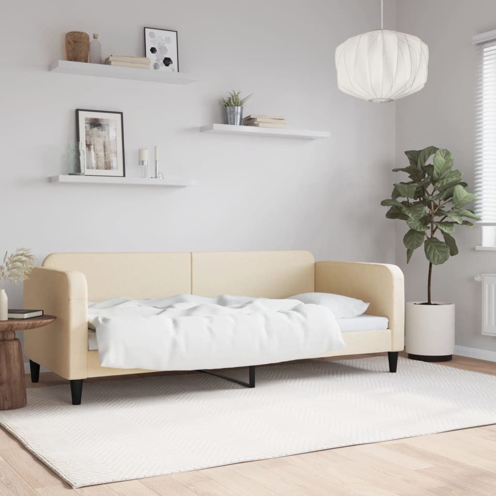 Slaapbank 80x200 cm stof crèmekleurig – afbeelding 1