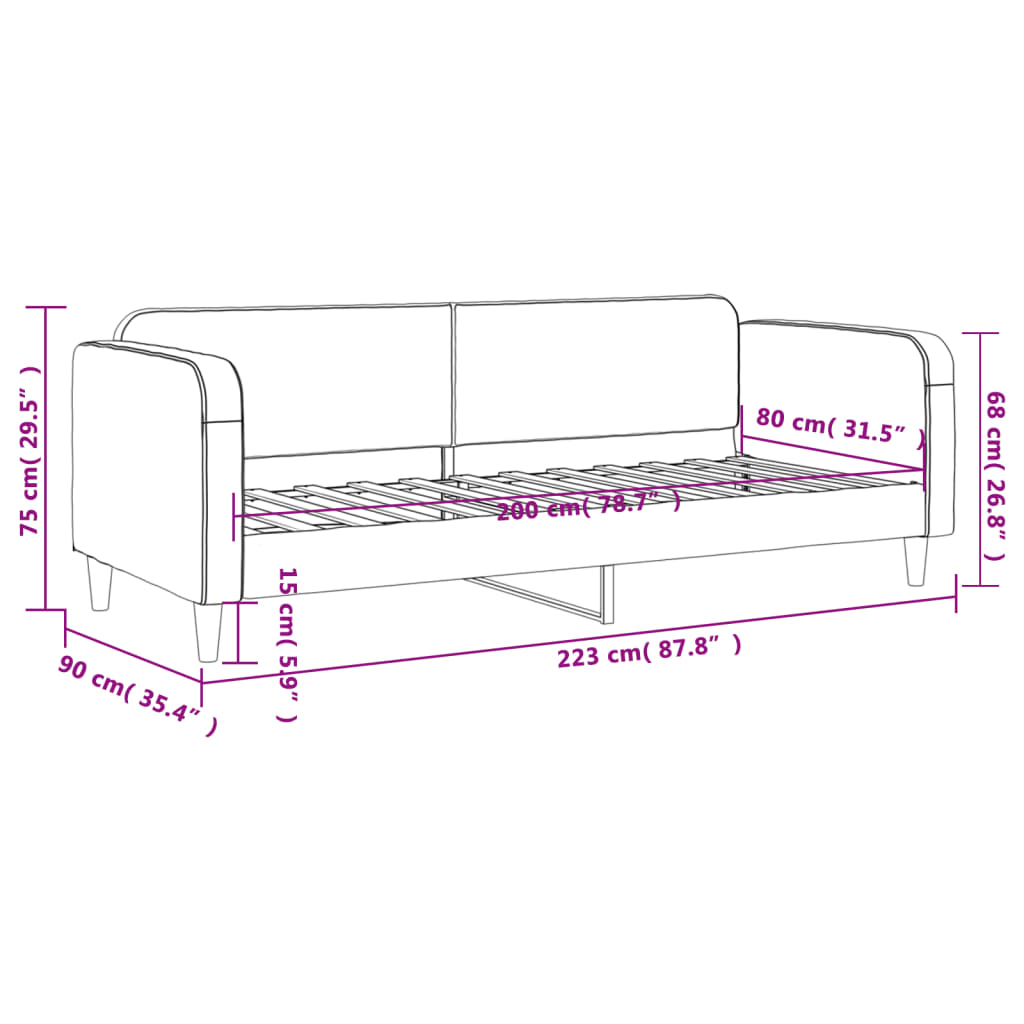 Slaapbank 80x200 cm stof crèmekleurig – afbeelding 8