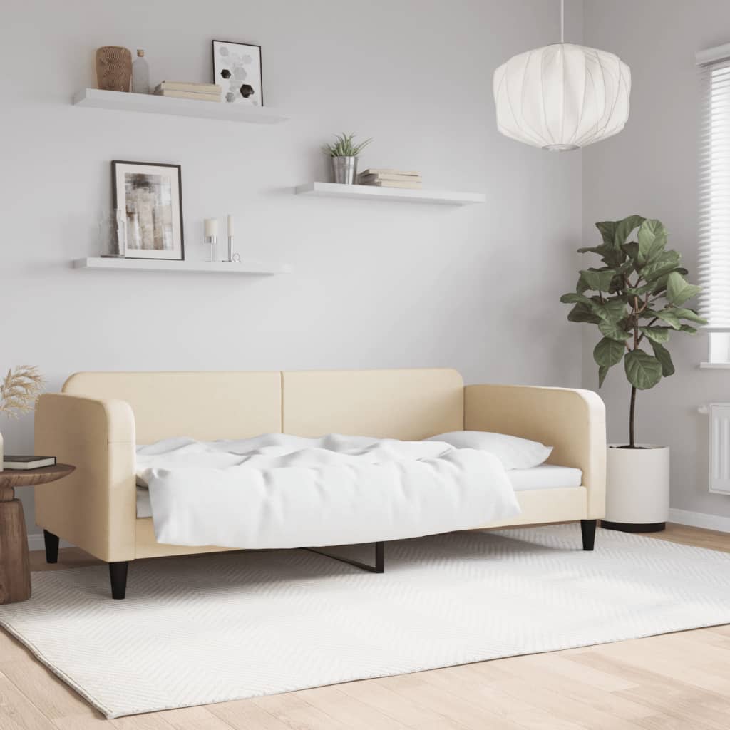 Slaapbank 90x200 cm stof crèmekleurig – afbeelding 1