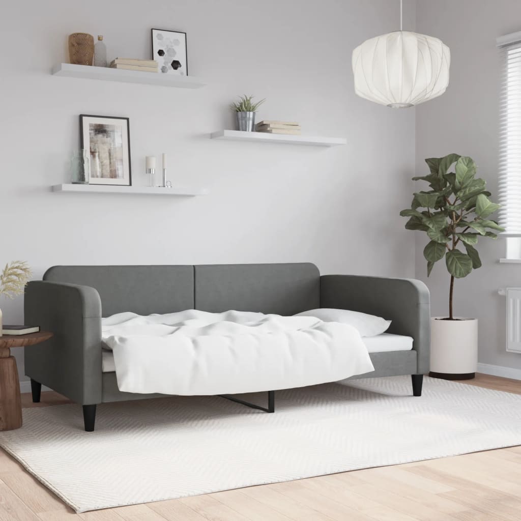 Slaapbank 100x190 cm stof donkergrijs – afbeelding 1
