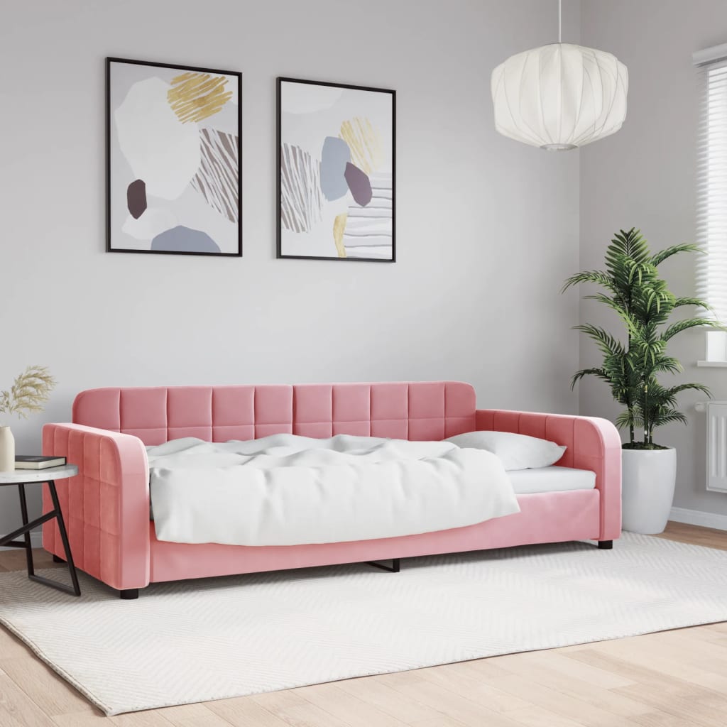 Slaapbank 90x200 cm fluweel roze – afbeelding 1