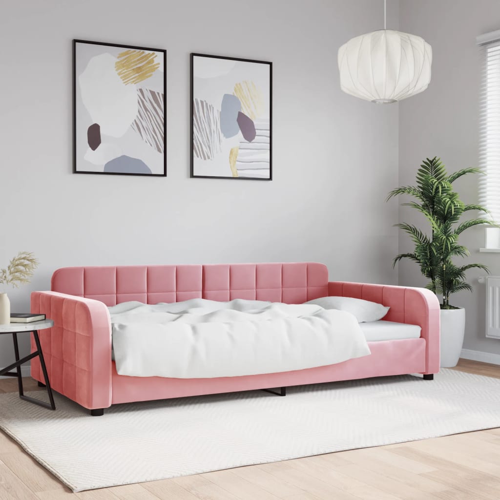 Slaapbank 100x200 cm fluweel roze – afbeelding 1