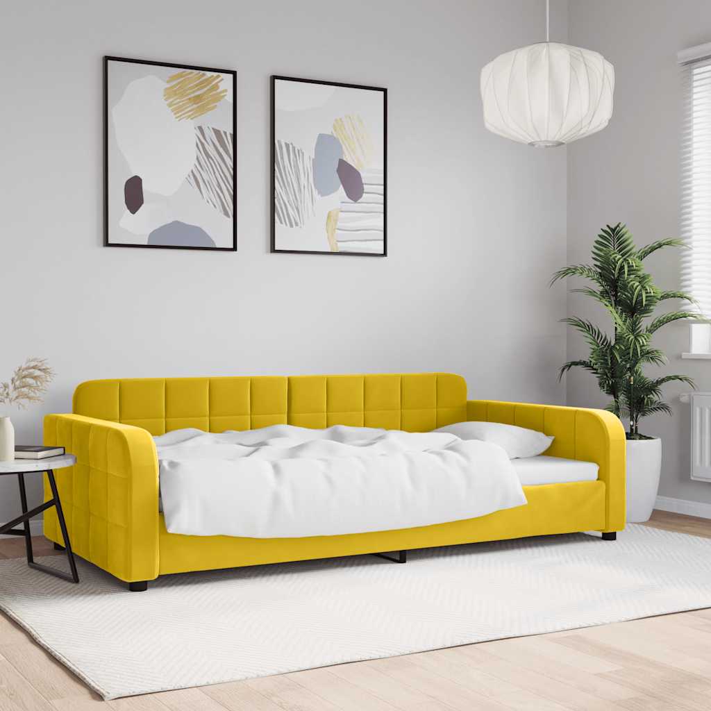 Slaapbank 100x200 cm fluweel geel – afbeelding 1