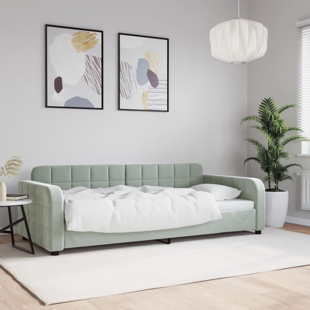 Slaapbank 90x190 cm fluweel lichtgrijs – afbeelding 1