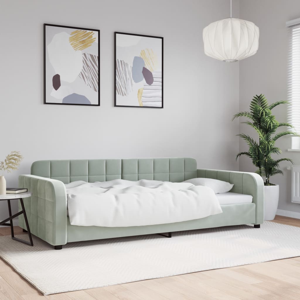 Slaapbank 100x190 cm fluweel lichtgrijs – afbeelding 1