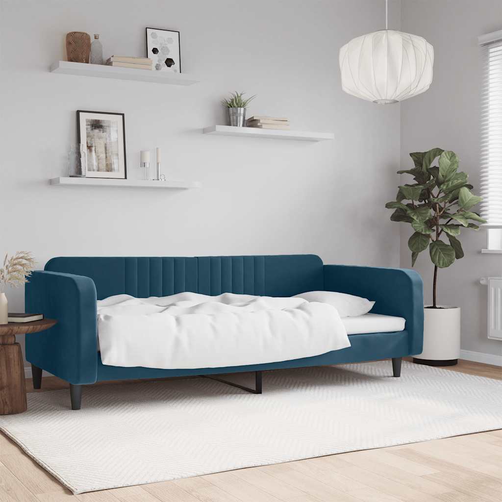 Slaapbank 90x200 cm fluweel blauw – afbeelding 1
