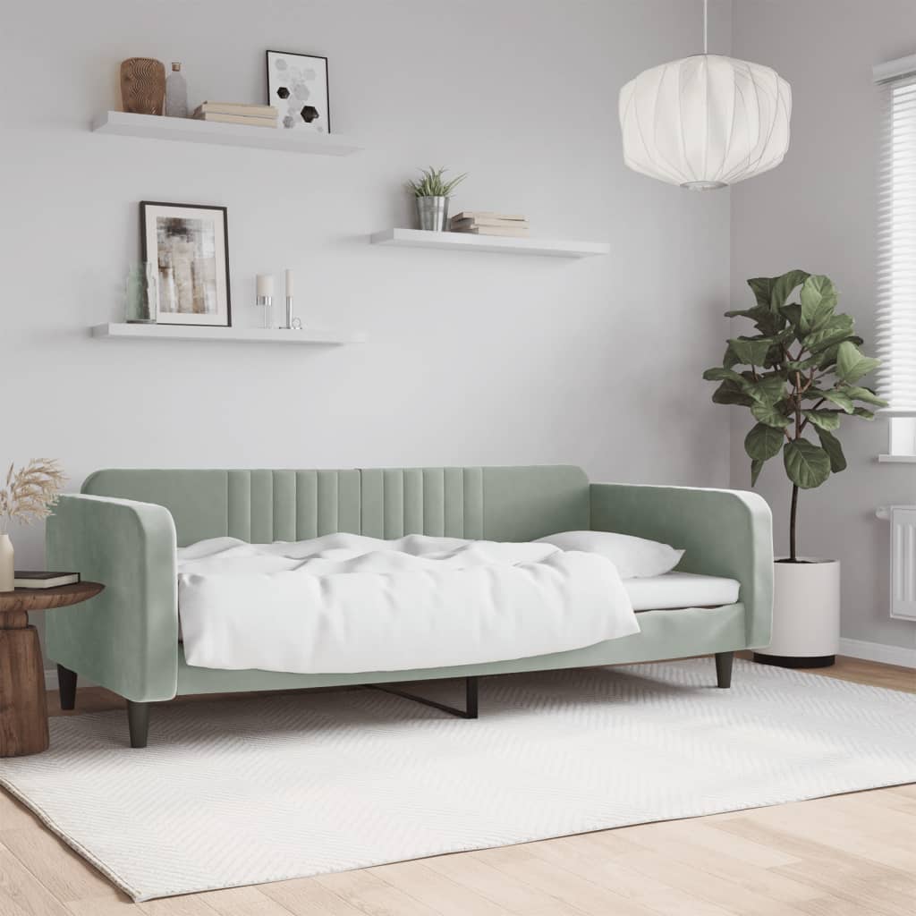 Slaapbank 90x200 cm fluweel lichtgrijs – afbeelding 1