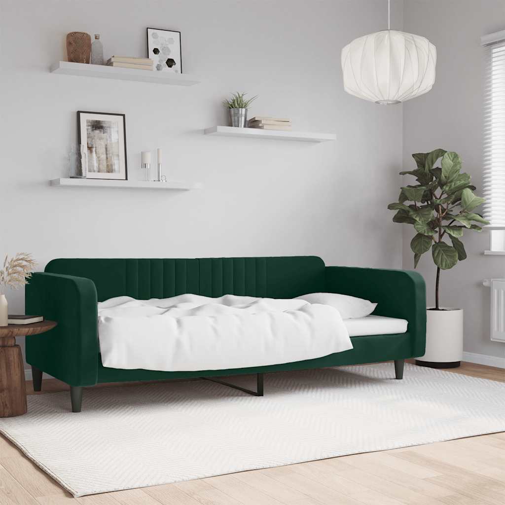 Slaapbank 90x200 cm fluweel donkergroen – afbeelding 1