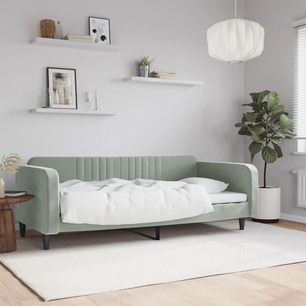 Slaapbank 100x200 cm fluweel lichtgrijs – afbeelding 1
