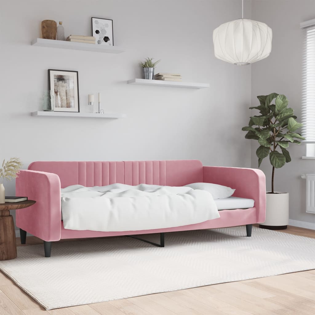 Slaapbank 100x200 cm fluweel roze – afbeelding 1