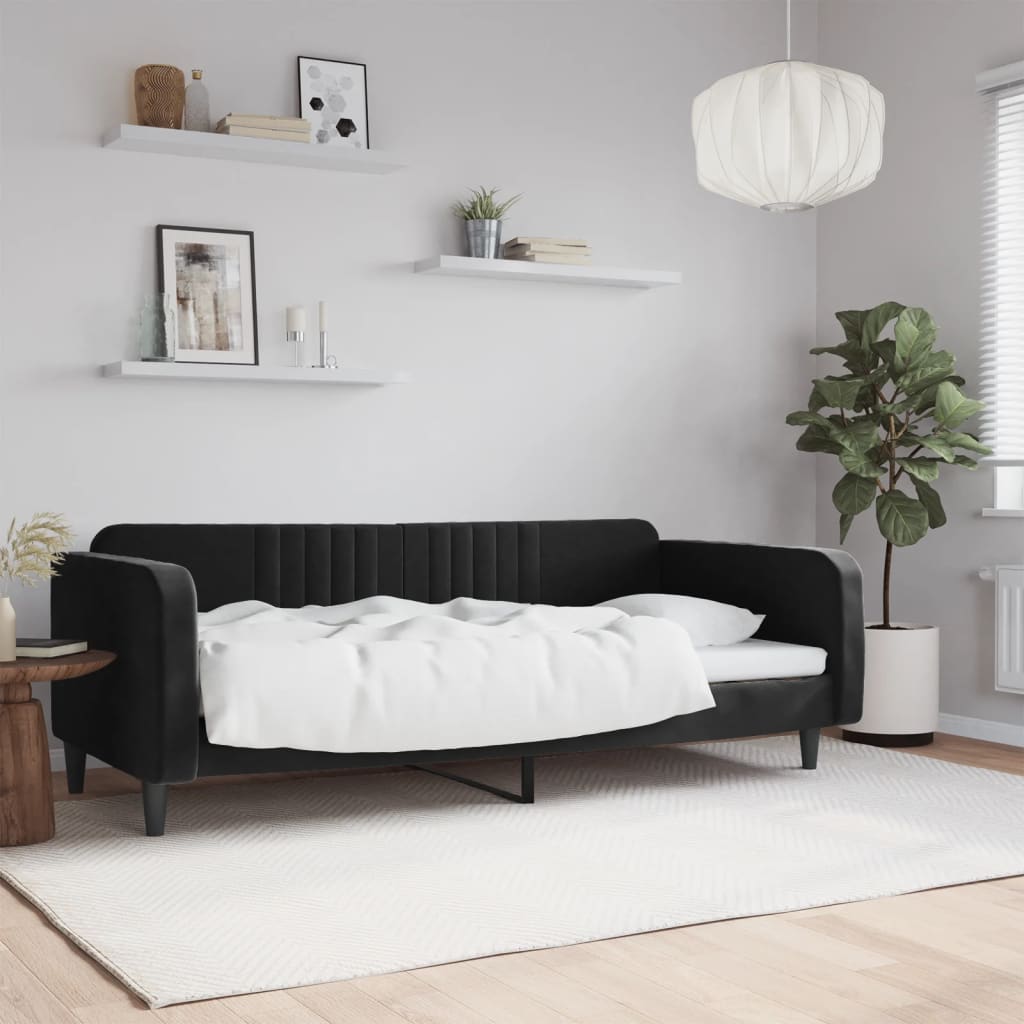 Slaapbank 100x200 cm fluweel zwart – afbeelding 1