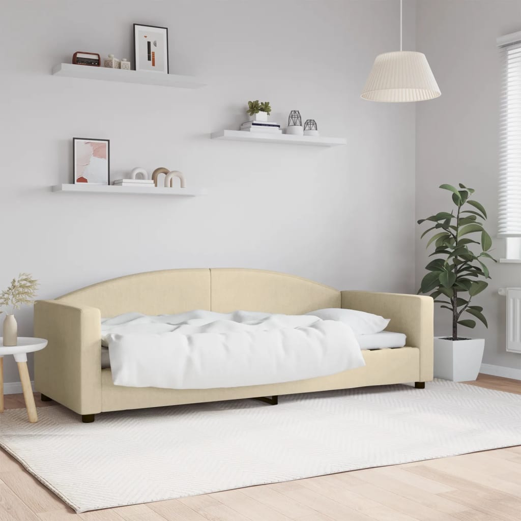 Slaapbank 80x200 cm stof crèmekleurig – afbeelding 1