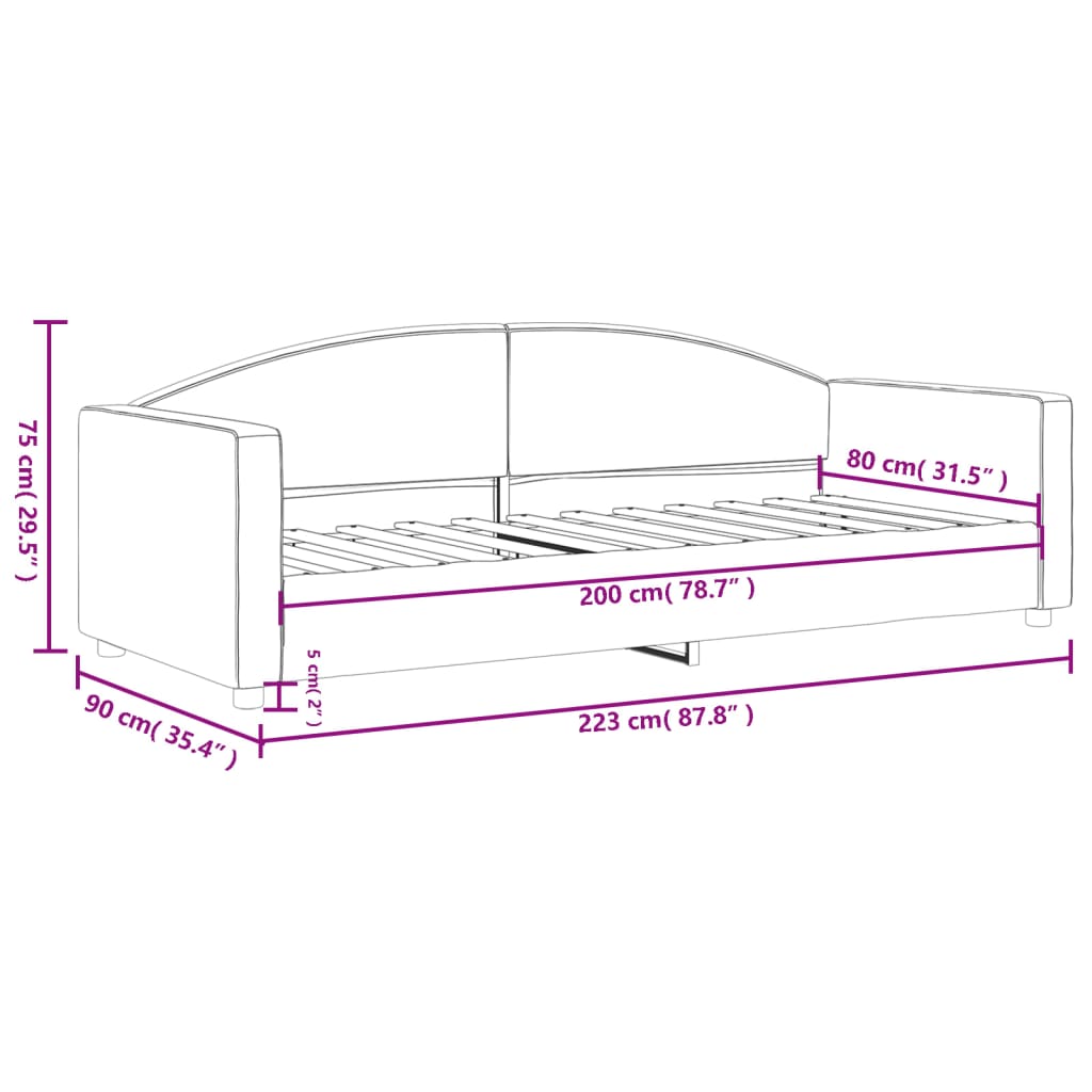 Slaapbank 80x200 cm stof crèmekleurig – afbeelding 8