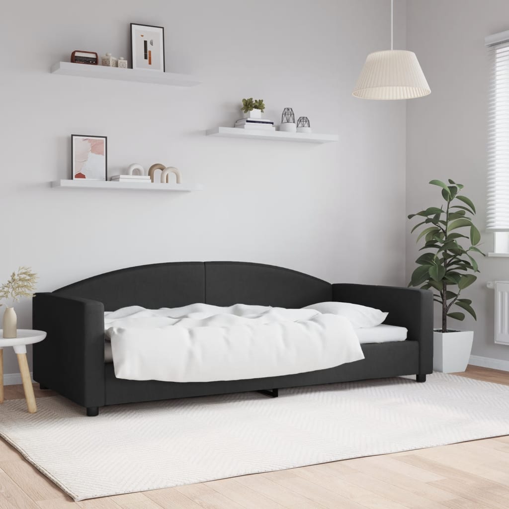 Slaapbank 90x200 cm stof zwart – afbeelding 1